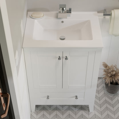 Cannes 24" Freestanding Bathroom Vanity in White with Sink Top