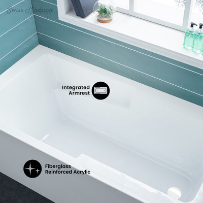 Voltaire 60 x 30 Skirted Right Drain Soaking Apron Bathtub in Glossy White with Integrated Overflow and Armrest, Drain Included