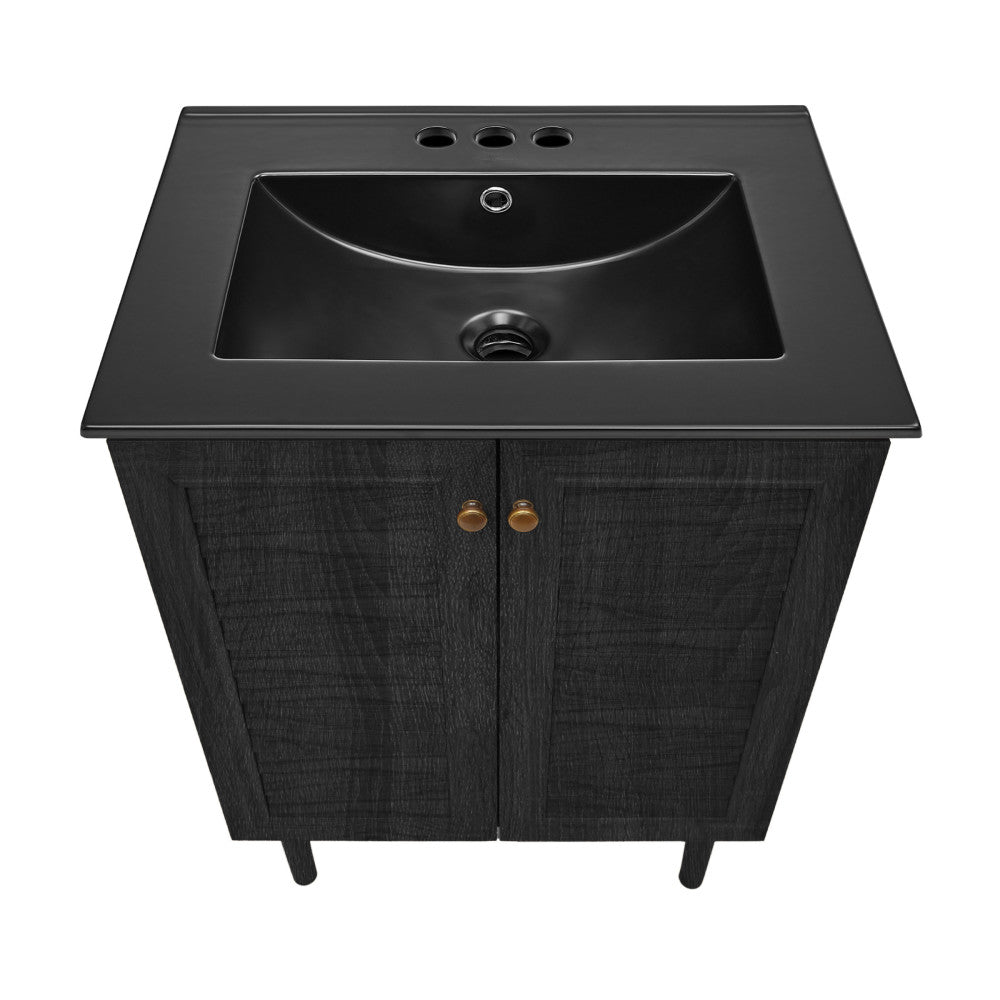 Bron 24" Freestanding Bathroom Vanity in Black Oak with Black 3-Hole Centerset Sink Top