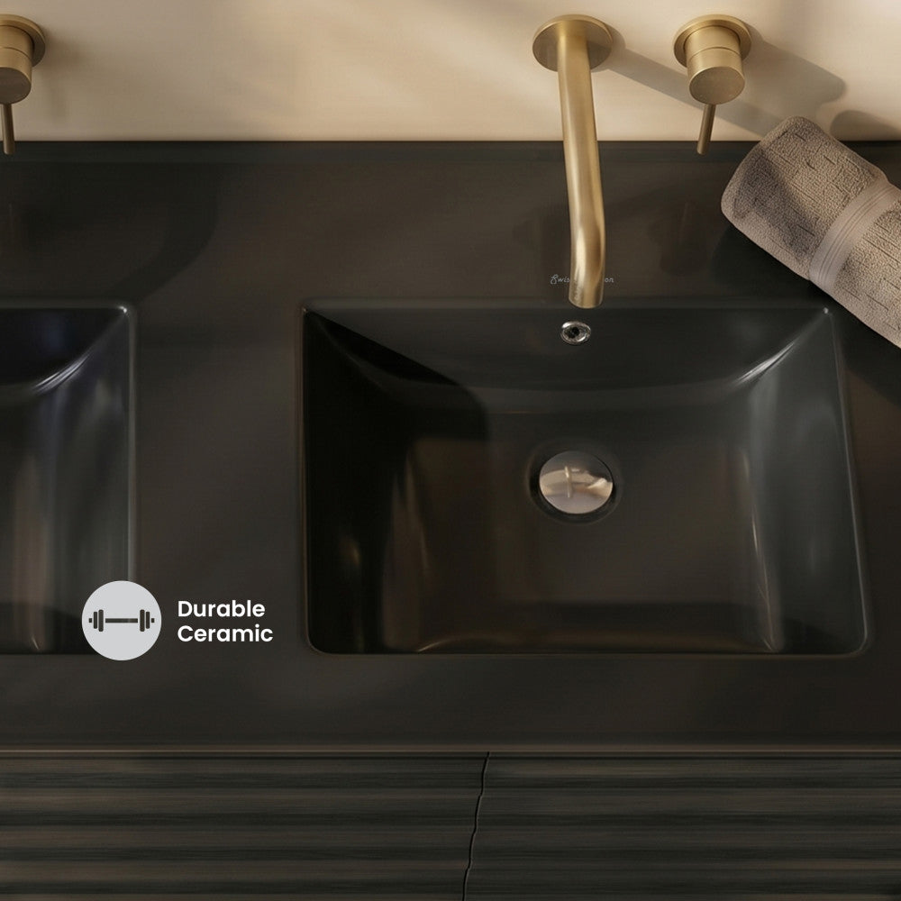 48" Zero Hole Double Basin Vanity Sink Top in Matte Black