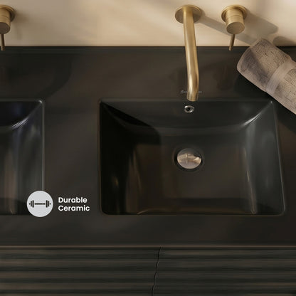48" Zero Hole Double Basin Vanity Sink Top in Matte Black