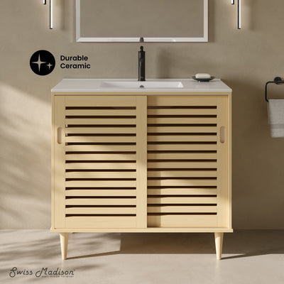 Delice 36" Freestanding Bathroom Vanity in Natural Oak with Sink Top