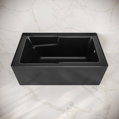 Voltaire 54 x 30 Skirted Right Drain Soaking Alcove Bathtub in Glossy Black with Integrated Armrest