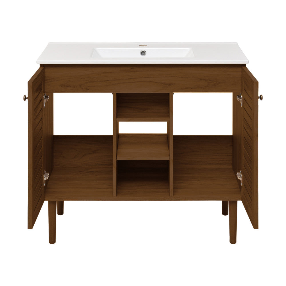 Bron 36" Freestanding Bathroom Vanity in Brown Oak with Sink Top