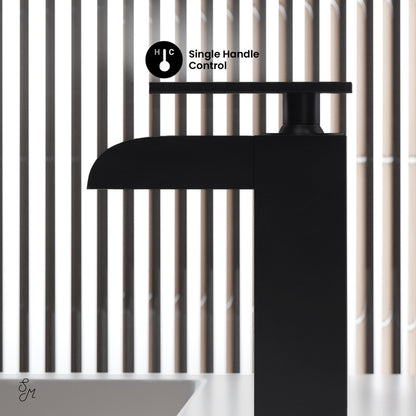 Concorde Single Hole, Single-Handle, Waterfall Bathroom Faucet in Matte Black