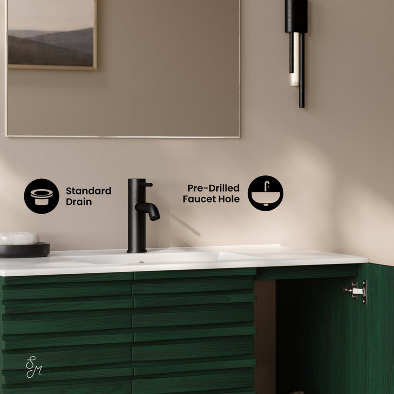 Cascade 36" Wall-Mounted Bathroom Vanity in Green Oak with Sink Top