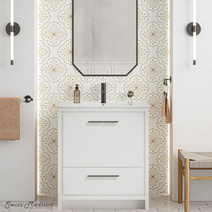 Virage 30" Freestanding Bathroom Vanity in White with Sink Top