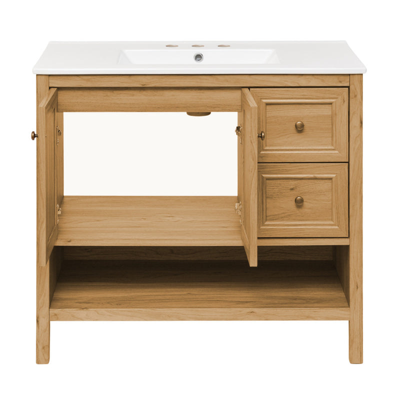 Château 36" Freestanding Bathroom Vanity in Golden Oak with 3-Hole Widespread Sink Top