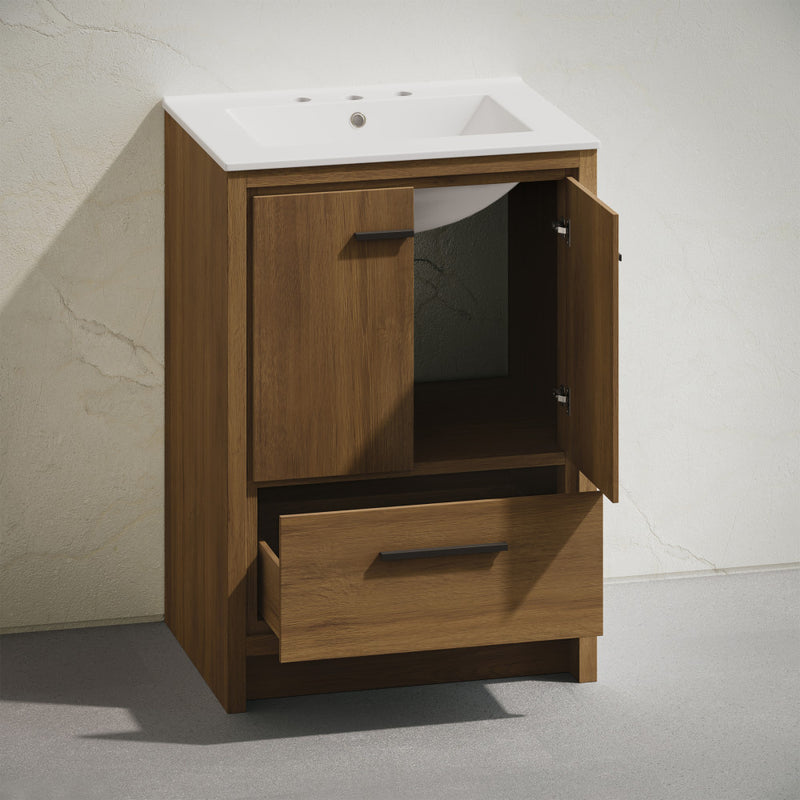 Virage 24" Freestanding Bathroom Vanity in Brown Oak with 3-Hole Widespread Sink Top