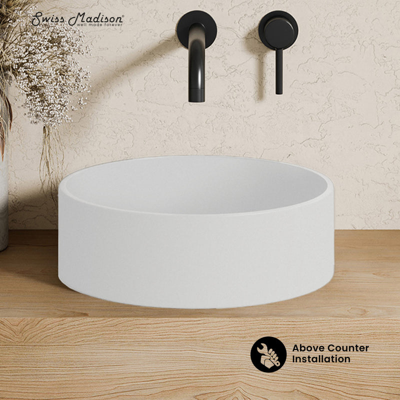 Lisse 14.5" Concrete Round Vessel Sink in Matte White