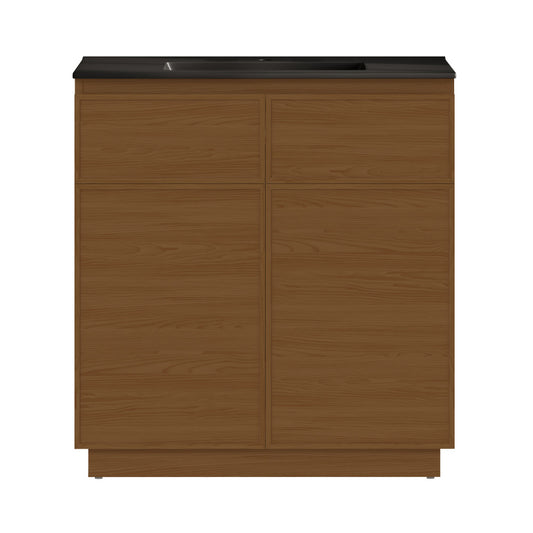 St. Tropez 36" Freestanding Bathroom Vanity in Brown Oak with Black Sink Top