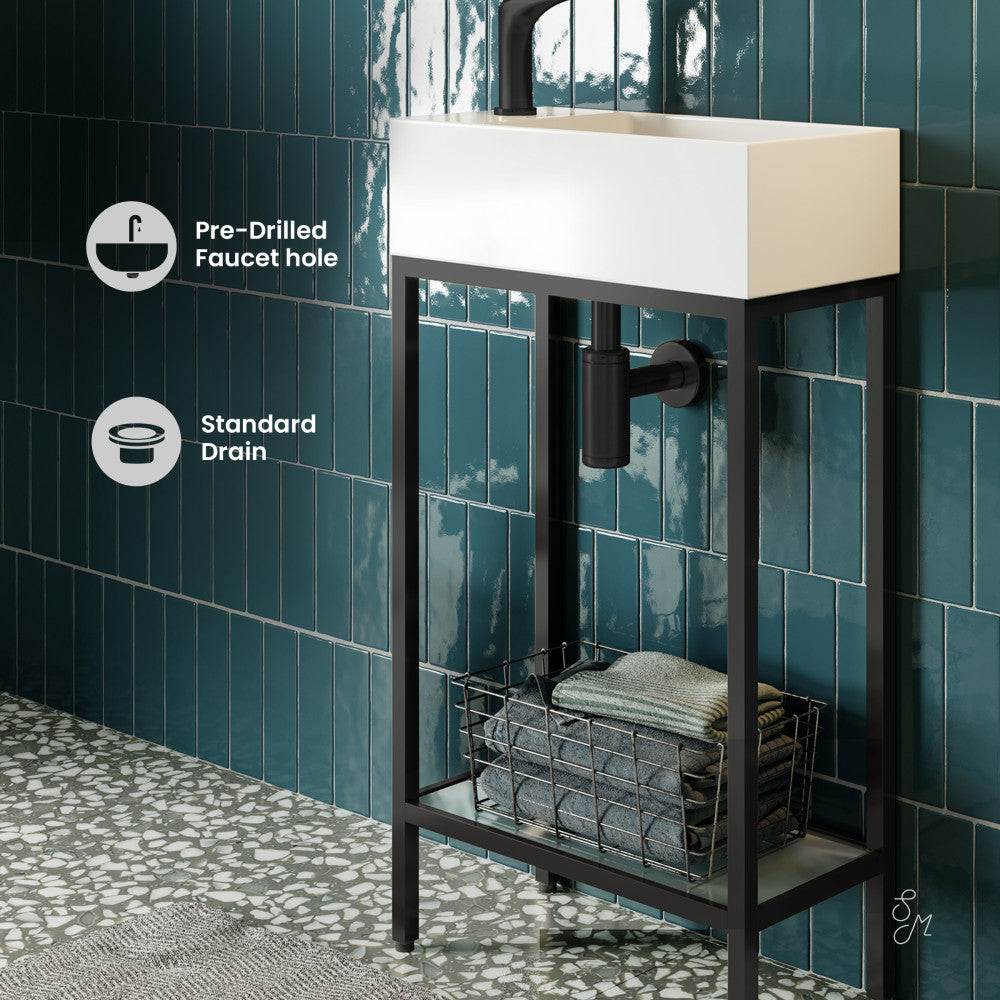 Pierre 19" Freestanding Bathroom Vanity with Open Shelf and Matte Black Metal Frame