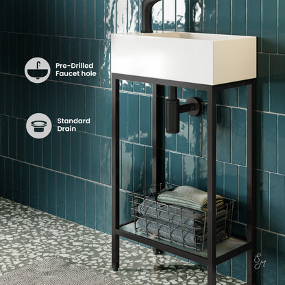 Pierre 19" Freestanding Bathroom Vanity with Open Shelf and Matte Black Metal Frame