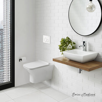 Carre Wall-Hung Toilet Bundle 0.8/1.6 GPF Dual Flush in Glossy White with White Flush Plate