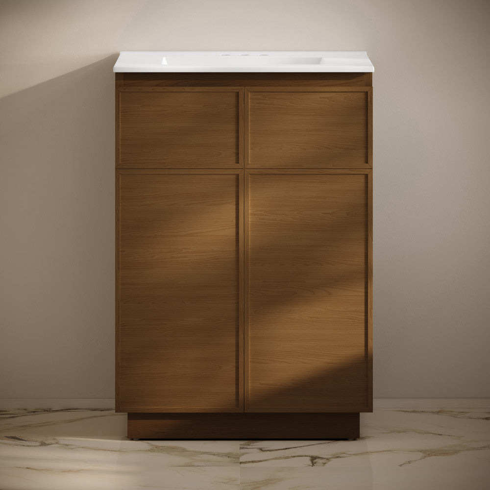 St. Tropez 24" Freestanding Bathroom Vanity in Brown Oak with 3-Hole Centerset Sink Top
