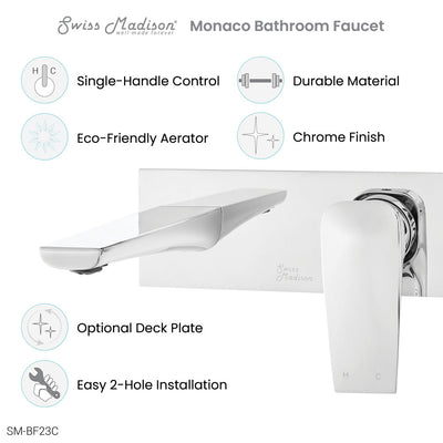Monaco Single-Handle, Wall-Mount, Bathroom Faucet in Chrome