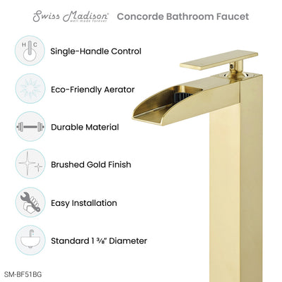 Concorde Single Hole, Single-Handle, High Arc Waterfall, Bathroom Faucet in Brushed Gold