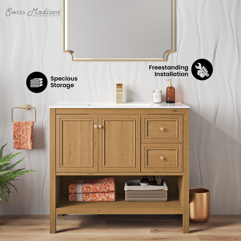 Chateau 36" Freestanding Bathroom Vanity in Golden Oak with Sink Top