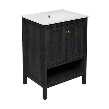Chateau 24" Freestanding Bathroom Vanity in Black Oak with 3-Hole Centerset Sink Top