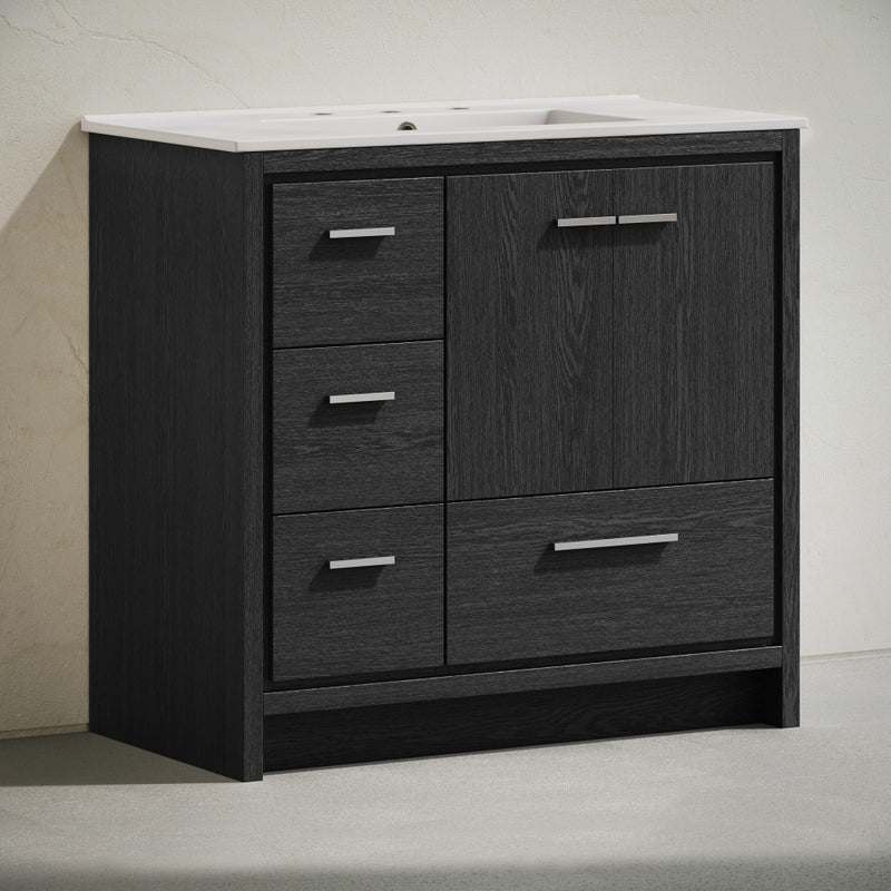 Virage 36" Freestanding Bathroom Vanity in Black Oak with 3-Hole Widespread Sink Top