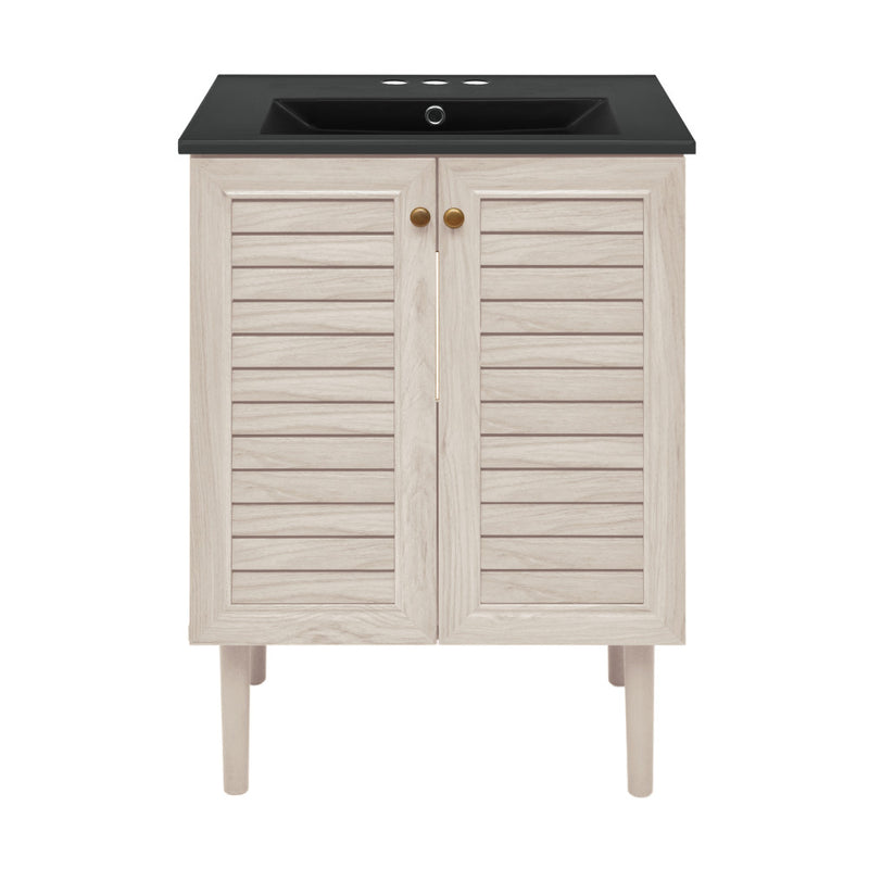 Bron 24" Freestanding Bathroom Vanity in White Oak with Black 3-Hole Centerset Sink Top