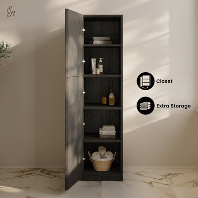 St. Tropez 15 x 15 x 60 Freestanding Linen Cabinet in Black Oak