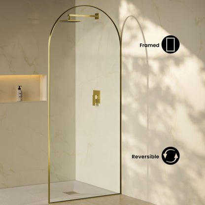 Porte 34 x 76 Framed Fixed 3/8 in. (10mm) Clear Tempered Glass Shower Door with Gold Brushed Frame