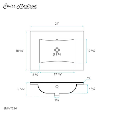 24" Vanity Top Without Faucet Hole