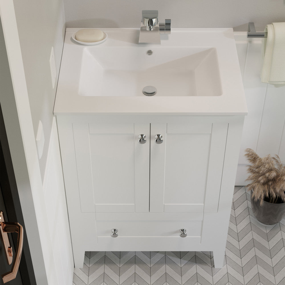 Cannes 24" Freestanding Bathroom Vanity in White with Sink Top
