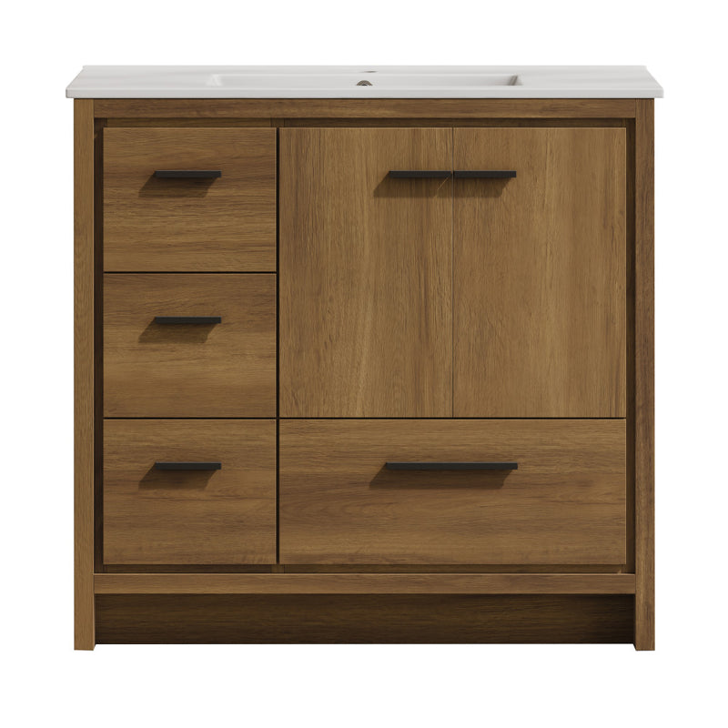 Virage 36" Freestanding Bathroom Vanity in Brown Oak with Sink Top