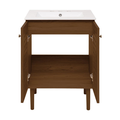 Bron 24" Freestanding Bathroom Vanity in Brown Oak with 3-Hole Widespread Sink Top