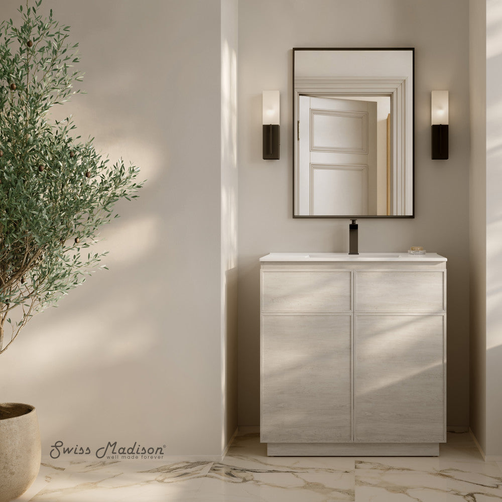 St. Tropez 36" Freestanding Bathroom Vanity in White Oak with Sink Top