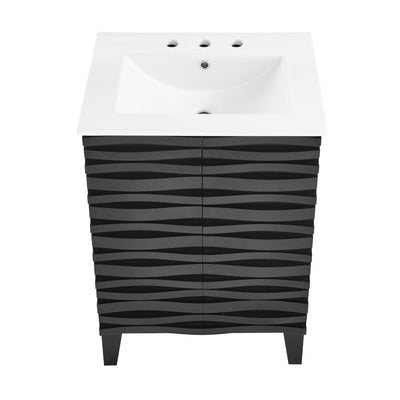 Cascade 24 in. Black Oak Bathroom Vanity With White, 3-Hole Ceramic Sink Top