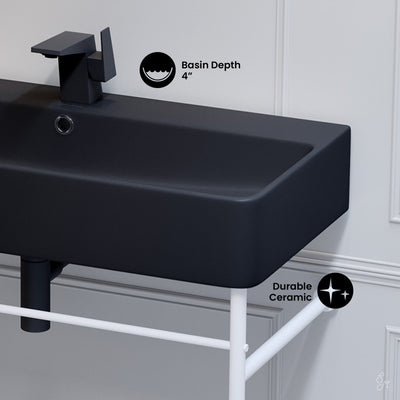 Carre 36 Ceramic Console Sink Matte Black Basin Matte White Legs