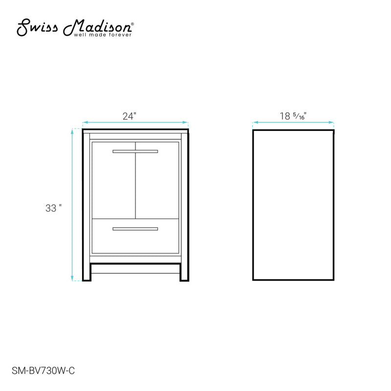 Virage 24 Freestanding, Bathroom Vanity in Glossy White Cabinet Only (SM-BV730W)