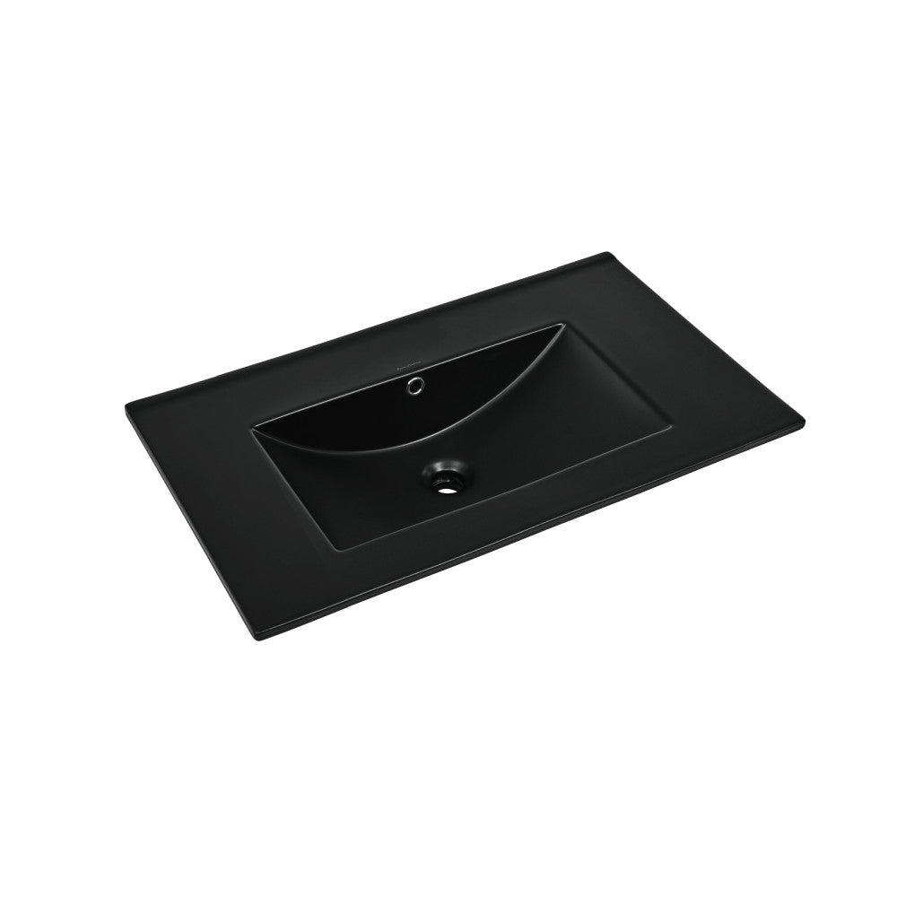 30" Zero Hole Vanity Sink Top in Glossy Black