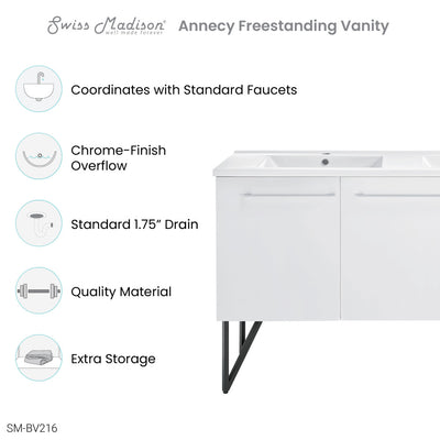 Annecy 60" Freestanding Bathroom Vanity in White with Sink Top