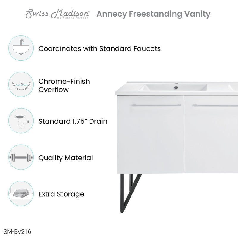 Annecy 60" Freestanding Bathroom Vanity in White with Sink Top