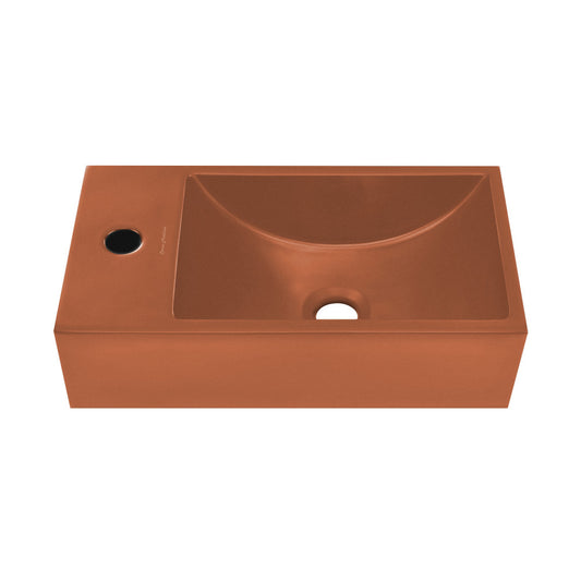 Lisse 16" Concrete Rectangle Wall-Mounted Sink with Left Side Faucet Mount in Matte Terracotta
