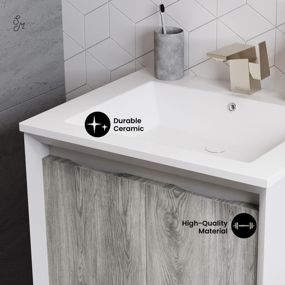Marseille 24 Single, Two Doors, Open Shelf Bathroom Vanity