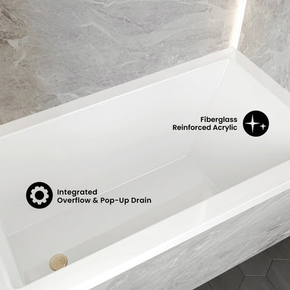 Voltaire 54 x 30 Left Drain Soaking Alcove Bathtub in Glossy White with Integrated Overflow, Drain Included