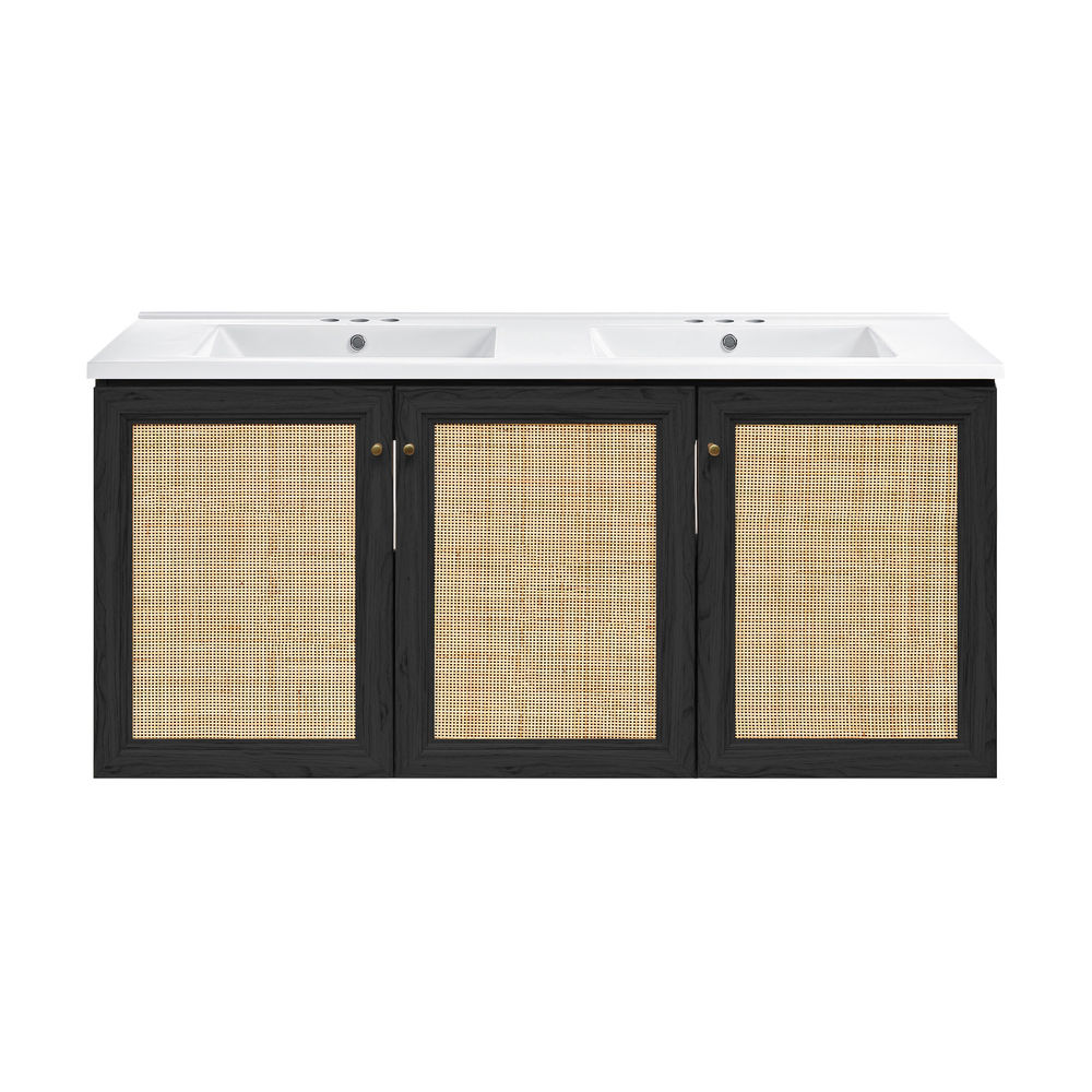 Classe 48" Wall-Mounted Bathroom Vanity in Black Oak with 3-Hole Centerset Double Basin Sink Top