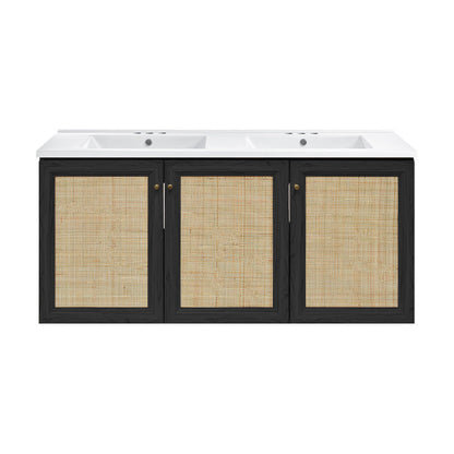 Classe 48" Wall-Mounted Bathroom Vanity in Black Oak with 3-Hole Centerset Double Basin Sink Top
