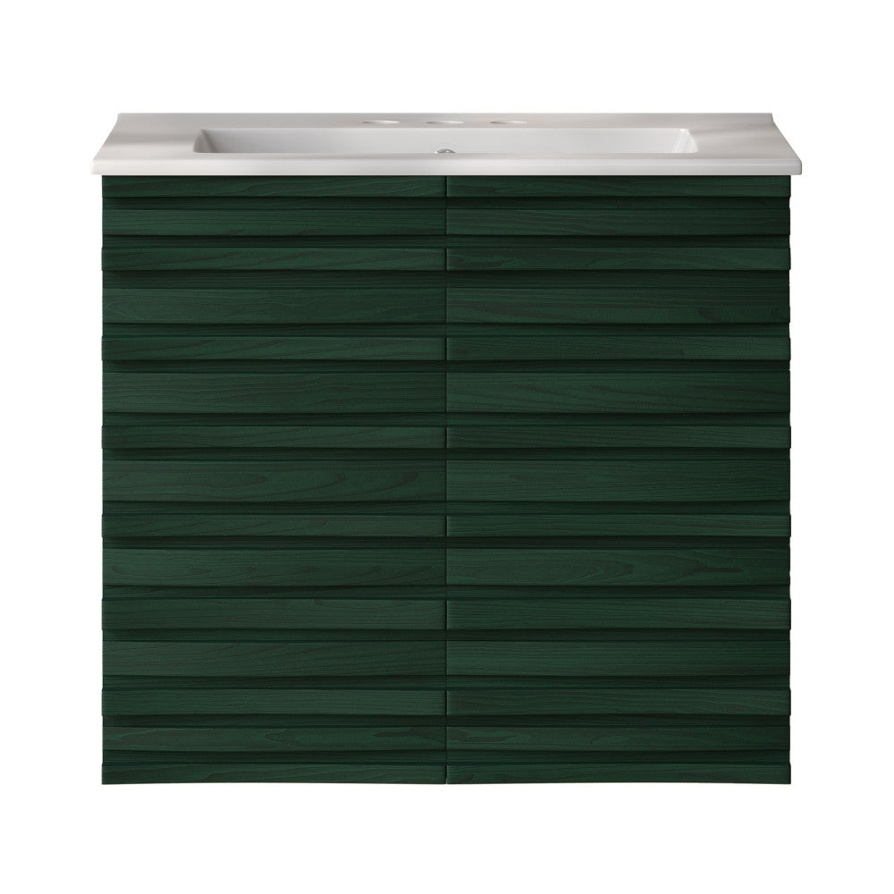 Cascade 24" Wall-Mounted Bathroom Vanity in Green Oak with 3-Hole Centerset Sink Top