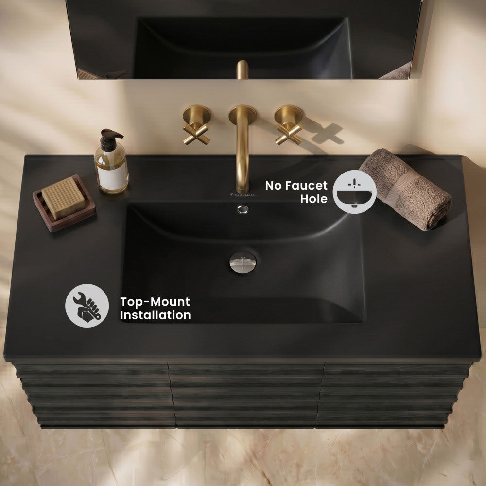 36" Zero Hole Vanity Sink Top in Matte Black