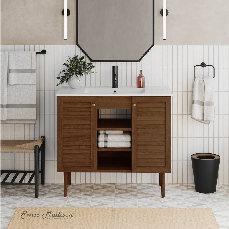 Bron 36" Freestanding Bathroom Vanity in Brown Oak with Sink Top