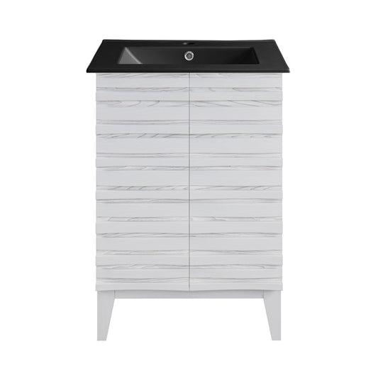 Cascade 24 in. White Oak Bathroom Vanity With Black Ceramic Sink Top