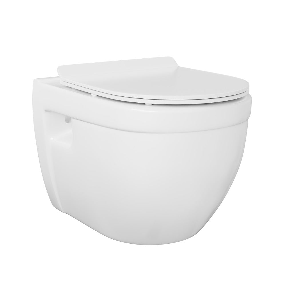 Ivy Wall-Hung Toilet Bundle 0.8/1.6 GPF Dual Flush in Glossy White with Brass Flush Plate