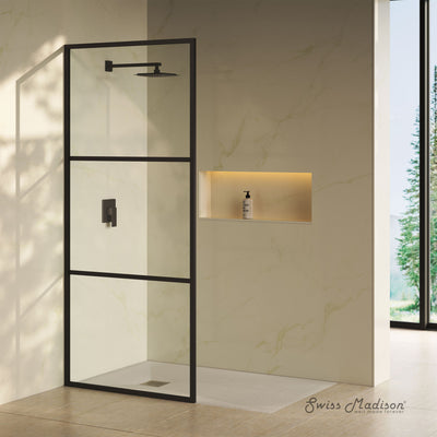 Claire 34 x 76 Framed Fixed 3/8 in. (10mm) Clear Tempered Glass Shower Door with Black Matte Frame