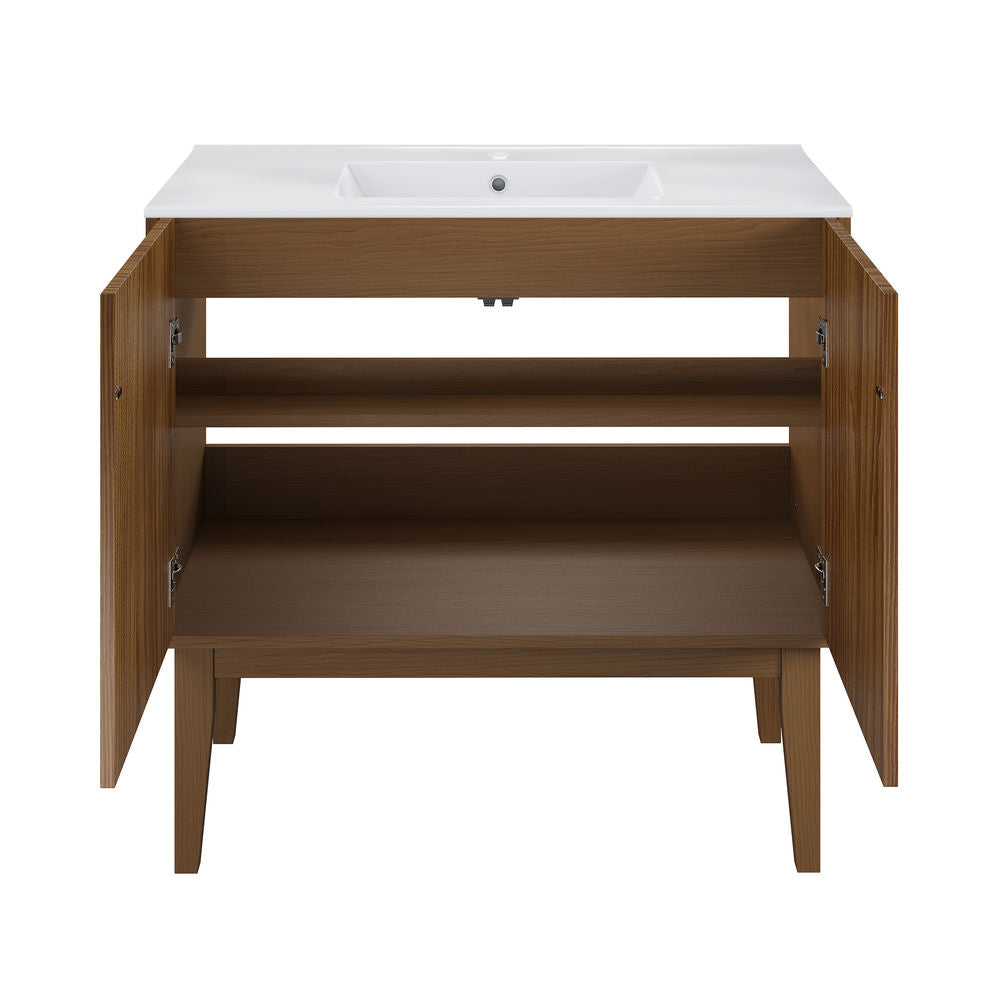 Bosse 36" Freestanding Bathroom Vanity in Brown Oak with Sink Top